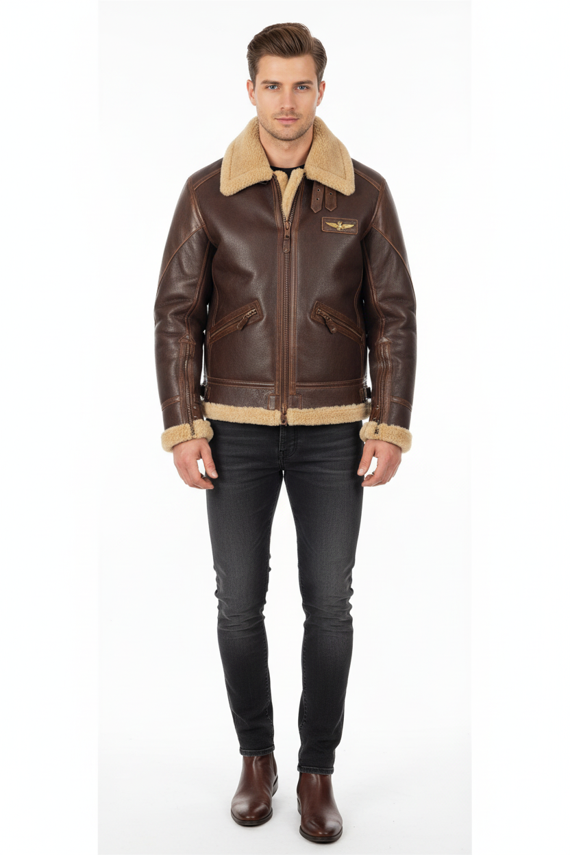 Modelo frontal con chaqueta aviador