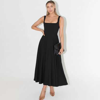 Black Square Neck Midi Dress