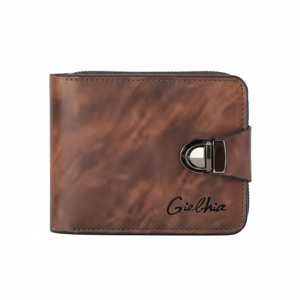 Cartera de cuero marrón oscuro