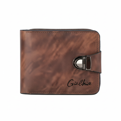 Cartera de cuero marrón oscuro