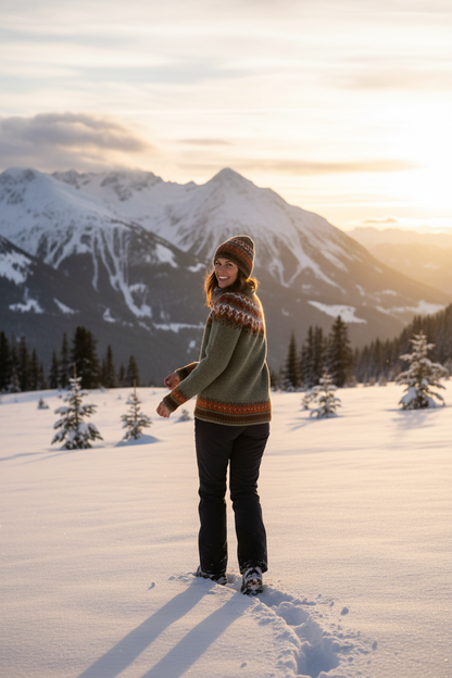 Chica con jersey en montaña