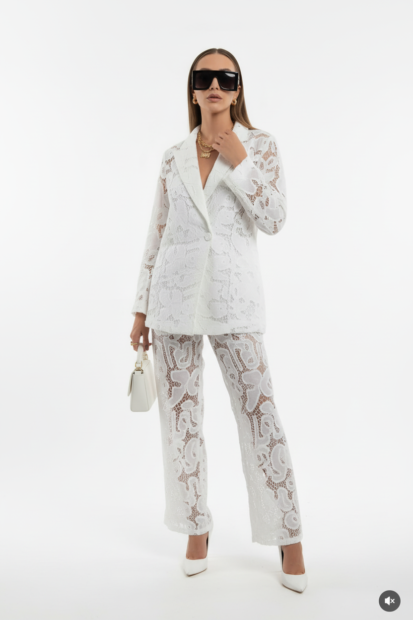 Conjunto blanco de encaje - Cuerpo completo con bolso