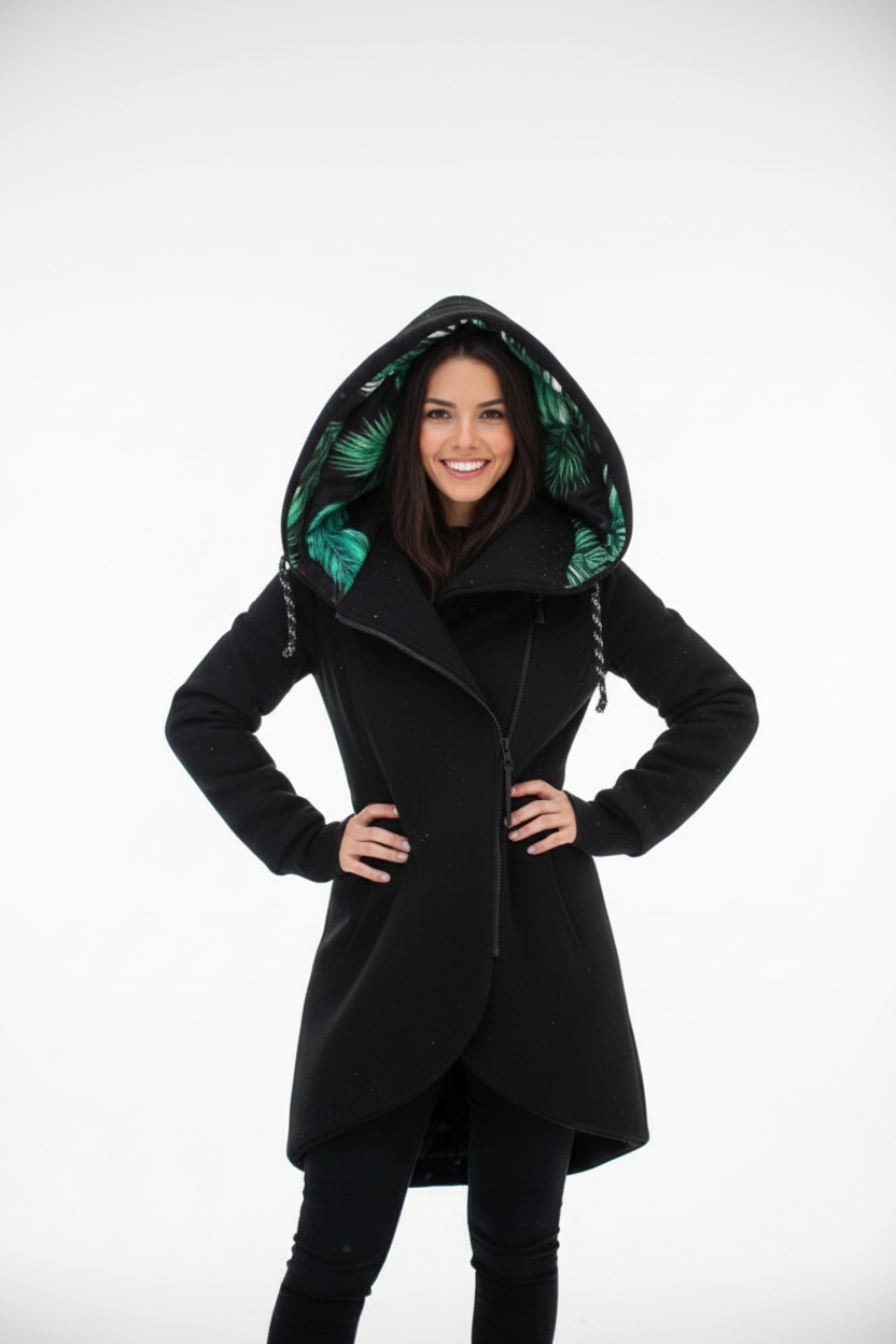 Modelo con abrigo negro - Pose con confianza
