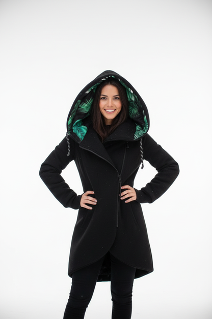 Modelo con abrigo negro - Pose con confianza