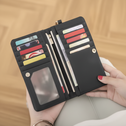 Monedero abierto con compartimentos