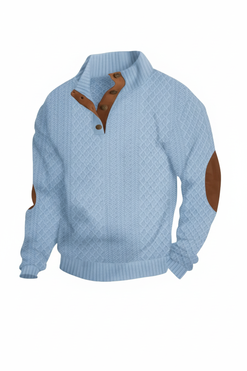 Suéter azul claro con detalles marrones