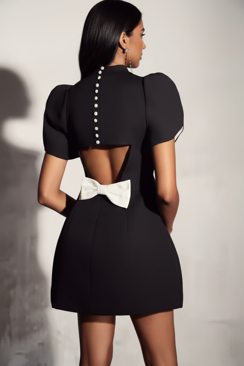 Vestido negro con lazo - Vista de espalda