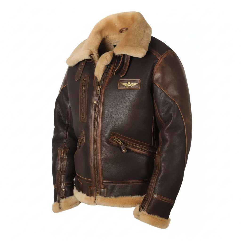 Vista frontal angular chaqueta aviador