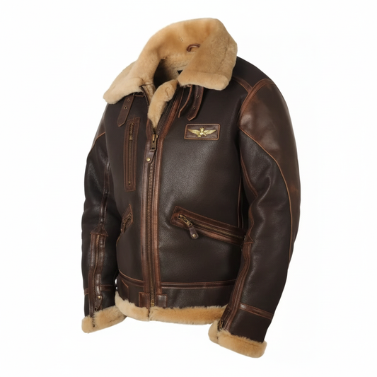 Vista frontal angular chaqueta aviador